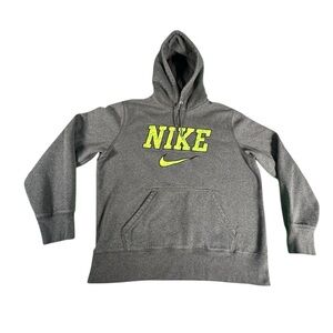 Nike Embroiderd Pullover Long Sleeve Grey Neon Center Swoosh Hoodie Men's Large